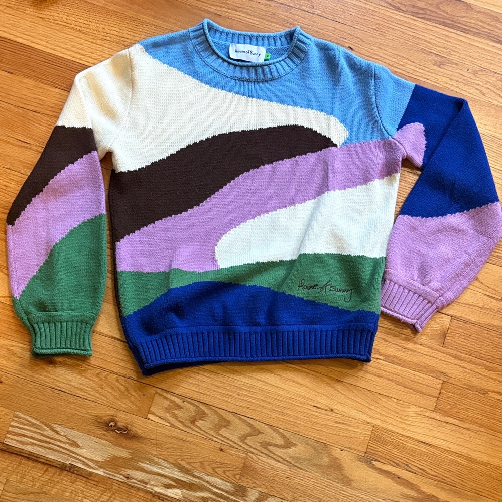 House of Sunny Colorful Abstract Crew Rollneck Sweater